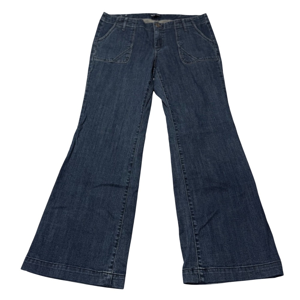 Gap Jeans Flare Leg Womens 10 Blue Denim Patch Pocket Mid Rise Dark Wash Stretch